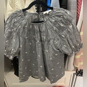 Madewell Embroidered Gingham Shirred
Puff Sleeve Top